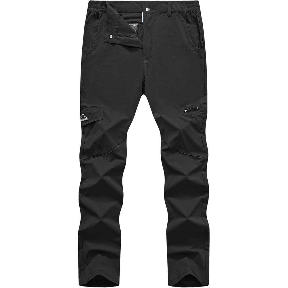 imageTBMPOY Mens Hiking Pants Lightweight 6 Cargo Pockets Quick Dry Water Resistant Outdoor Travel Work FishingBlack