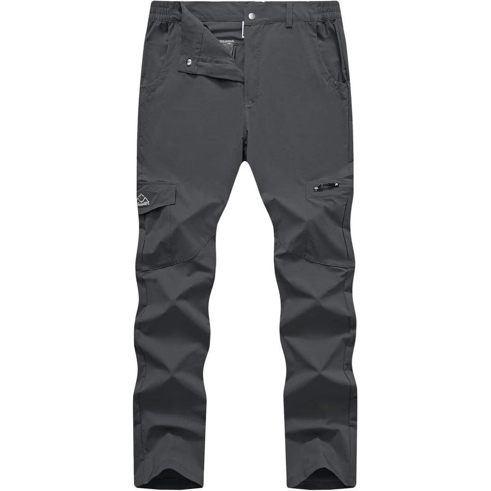 imageTBMPOY Mens Hiking Pants Lightweight 6 Cargo Pockets Quick Dry Water Resistant Outdoor Travel Work FishingDark Grey