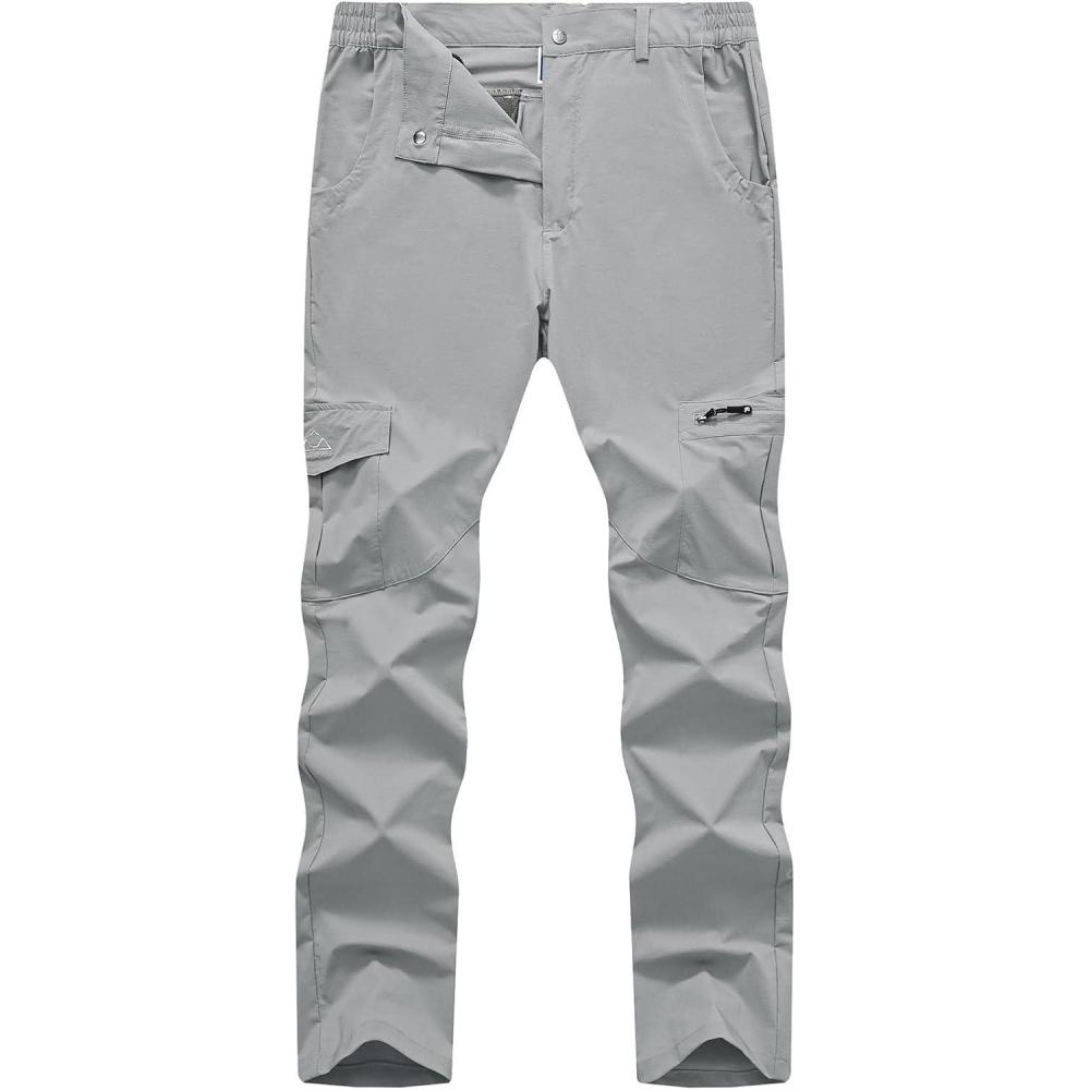 imageTBMPOY Mens Hiking Pants Lightweight 6 Cargo Pockets Quick Dry Water Resistant Outdoor Travel Work FishingLight Grey