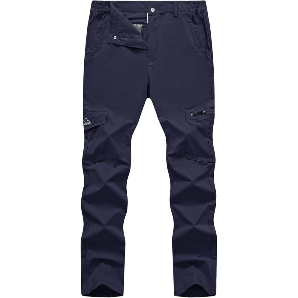 imageTBMPOY Mens Hiking Pants Lightweight 6 Cargo Pockets Quick Dry Water Resistant Outdoor Travel Work FishingNavy