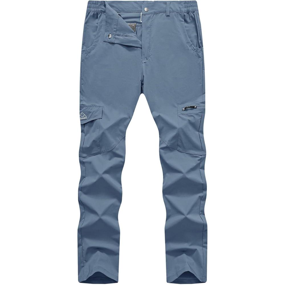 imageTBMPOY Mens Hiking Pants Lightweight 6 Cargo Pockets Quick Dry Water Resistant Outdoor Travel Work FishingStone Blue