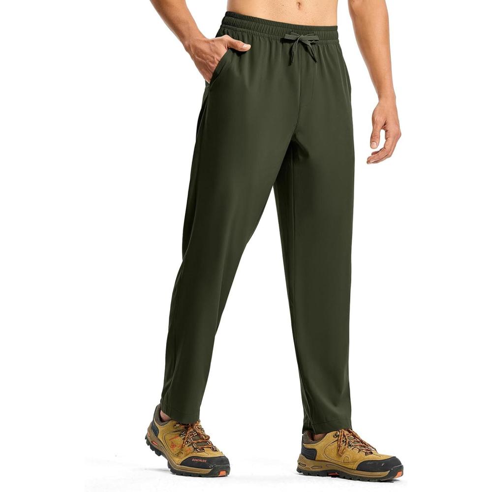 imageTBMPOY Mens Hiking Pants Lightweight Quick Dry 3 Pockets Travel Fishing WaterResistant Athletic Workout SweatpantsArmy Green