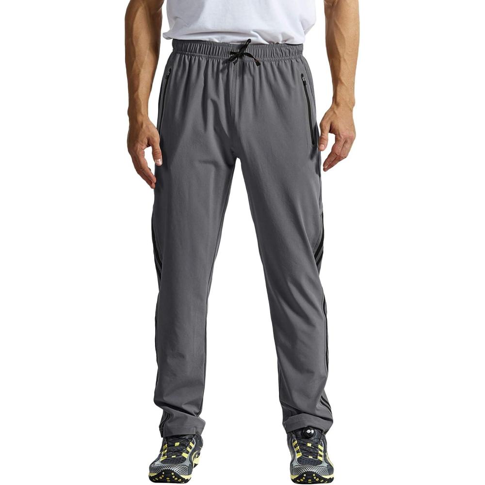 imageTBMPOY Mens Hiking Pants Quick Dry Lightweight Travel Track Running Active Jogger Sweatpants with PocketsB21greyBlack