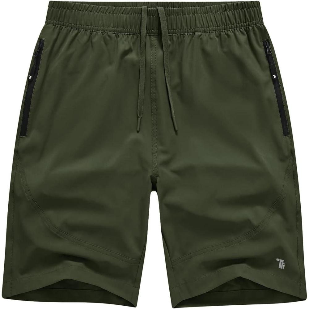 imageTBMPOY Mens Hiking Shorts Lightweight Outdoor Sports Shorts 7quot Quick Dry Athletic Running Gym Shorts with Zipper PocketsArmy Green