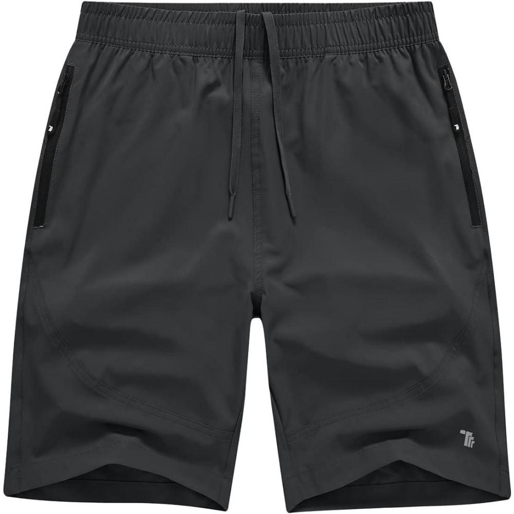 imageTBMPOY Mens Hiking Shorts Lightweight Outdoor Sports Shorts 7quot Quick Dry Athletic Running Gym Shorts with Zipper PocketsDark Grey