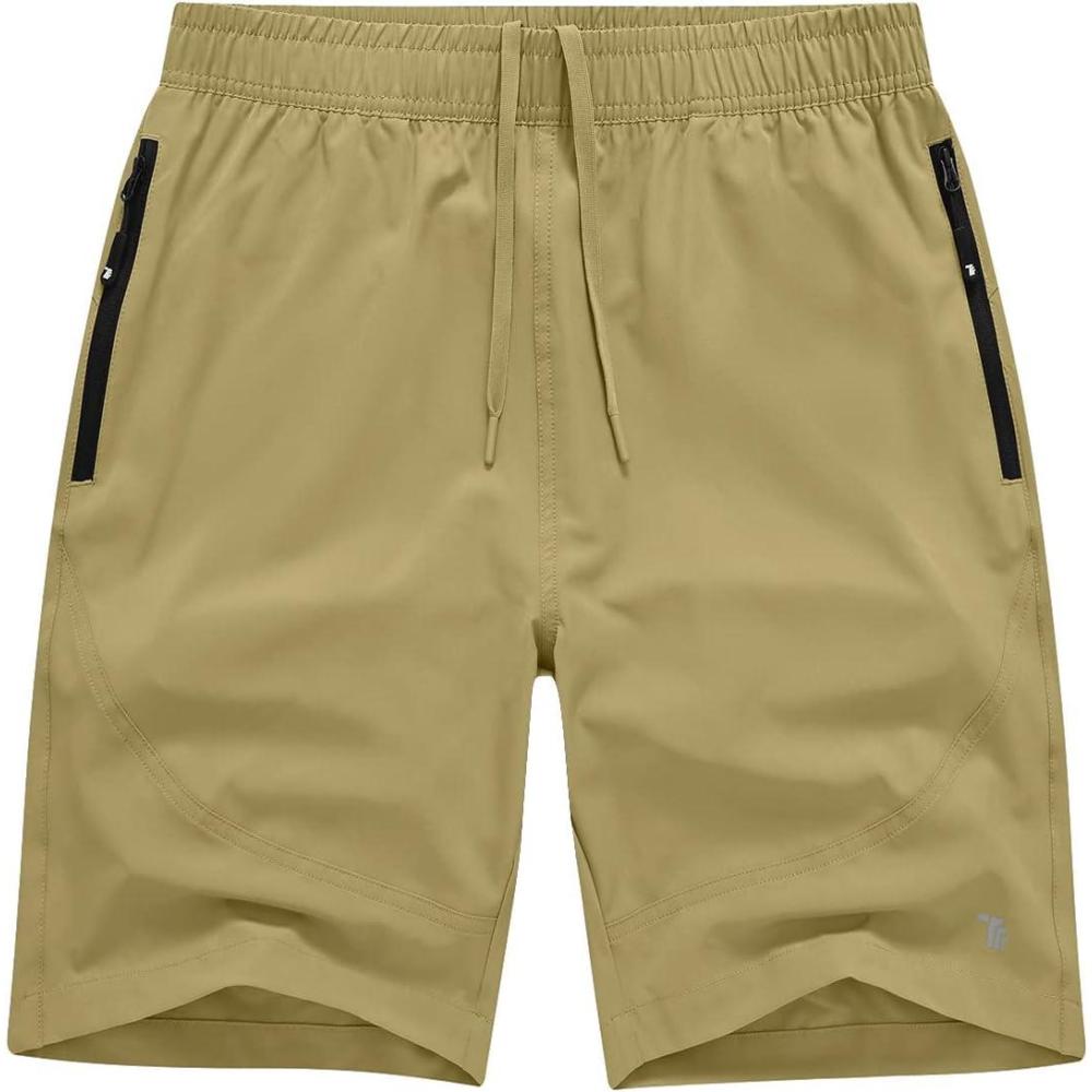 imageTBMPOY Mens Hiking Shorts Lightweight Outdoor Sports Shorts 7quot Quick Dry Athletic Running Gym Shorts with Zipper PocketsKhaki