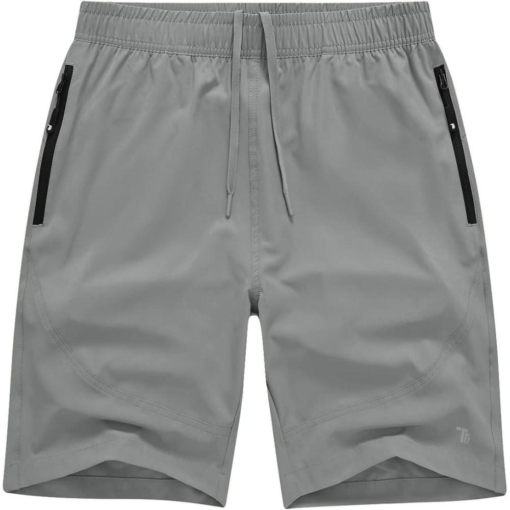 imageTBMPOY Mens Hiking Shorts Lightweight Outdoor Sports Shorts 7quot Quick Dry Athletic Running Gym Shorts with Zipper PocketsLight Grey