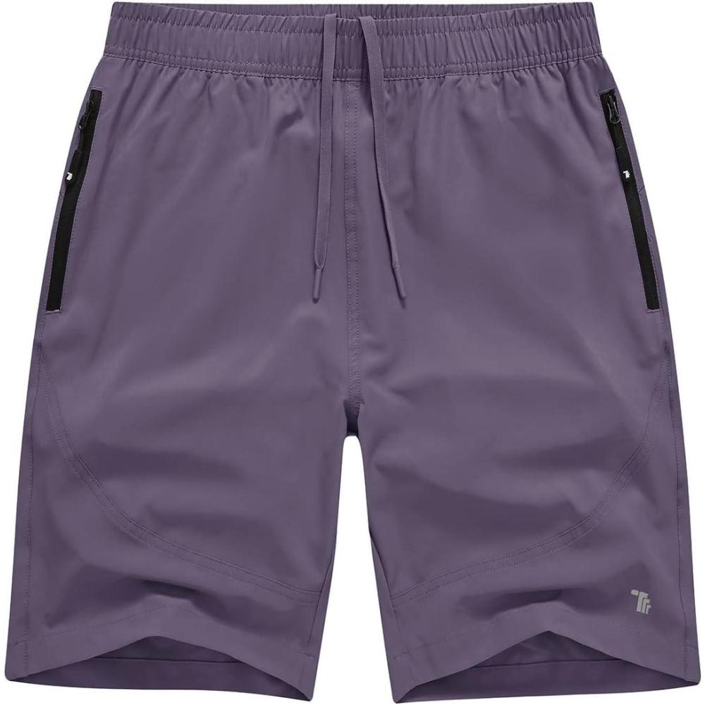 imageTBMPOY Mens Hiking Shorts Lightweight Outdoor Sports Shorts 7quot Quick Dry Athletic Running Gym Shorts with Zipper PocketsPurple Gray