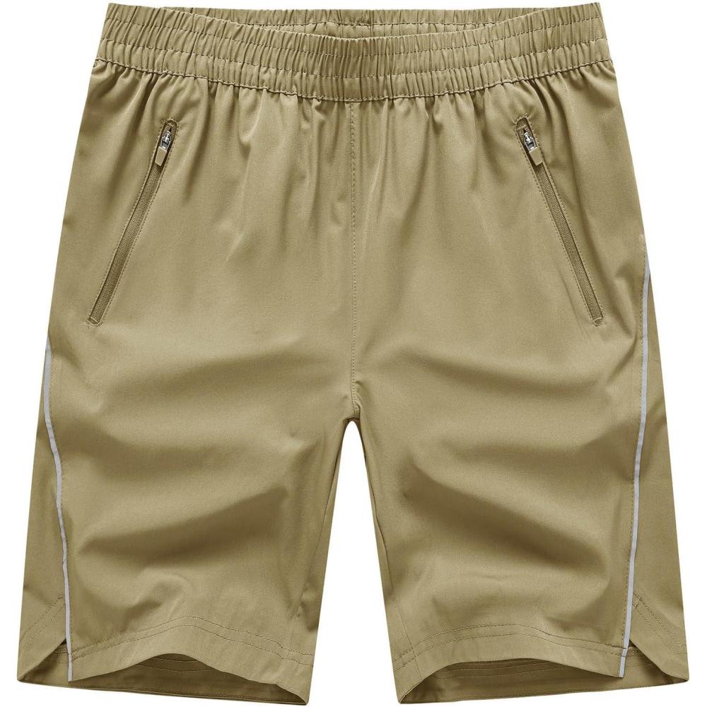 imageTBMPOY Mens Hiking Shorts Quick Dry Athletic Gym Workout Short with Zipper PocketsC17khaki
