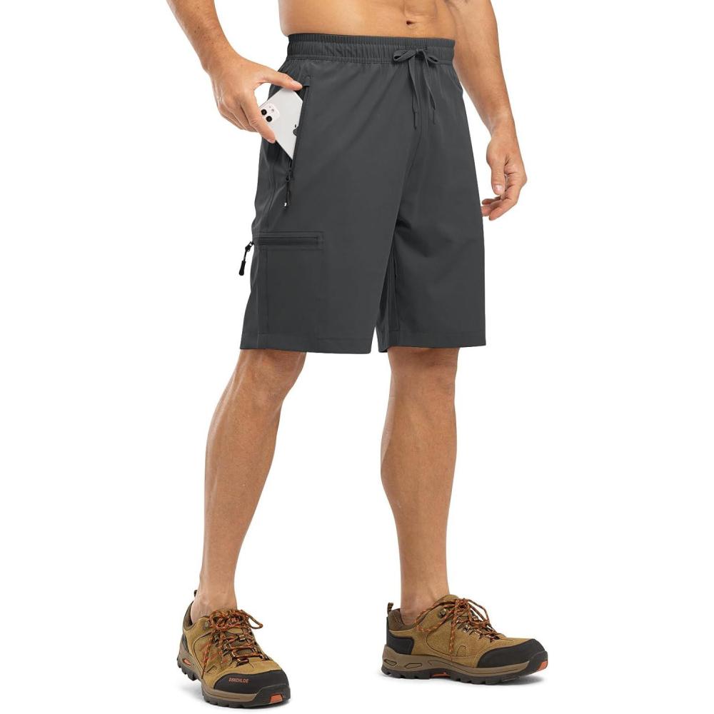 imageTBMPOY Mens Hiking Shorts with 5 Zip Pockets 9 Lightweight Outdoor Work Athletic Travel Short for Men Casual RunningDark Grey