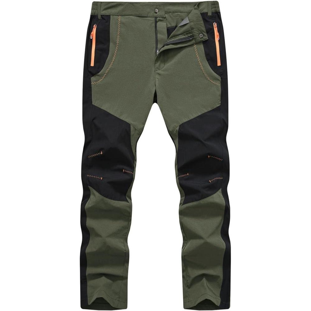imageTBMPOY Mens Hiking Work Cargo Pants Lightweight Waterproof Quick Dry Outdoor Mountain Pant Fishing Camping1green