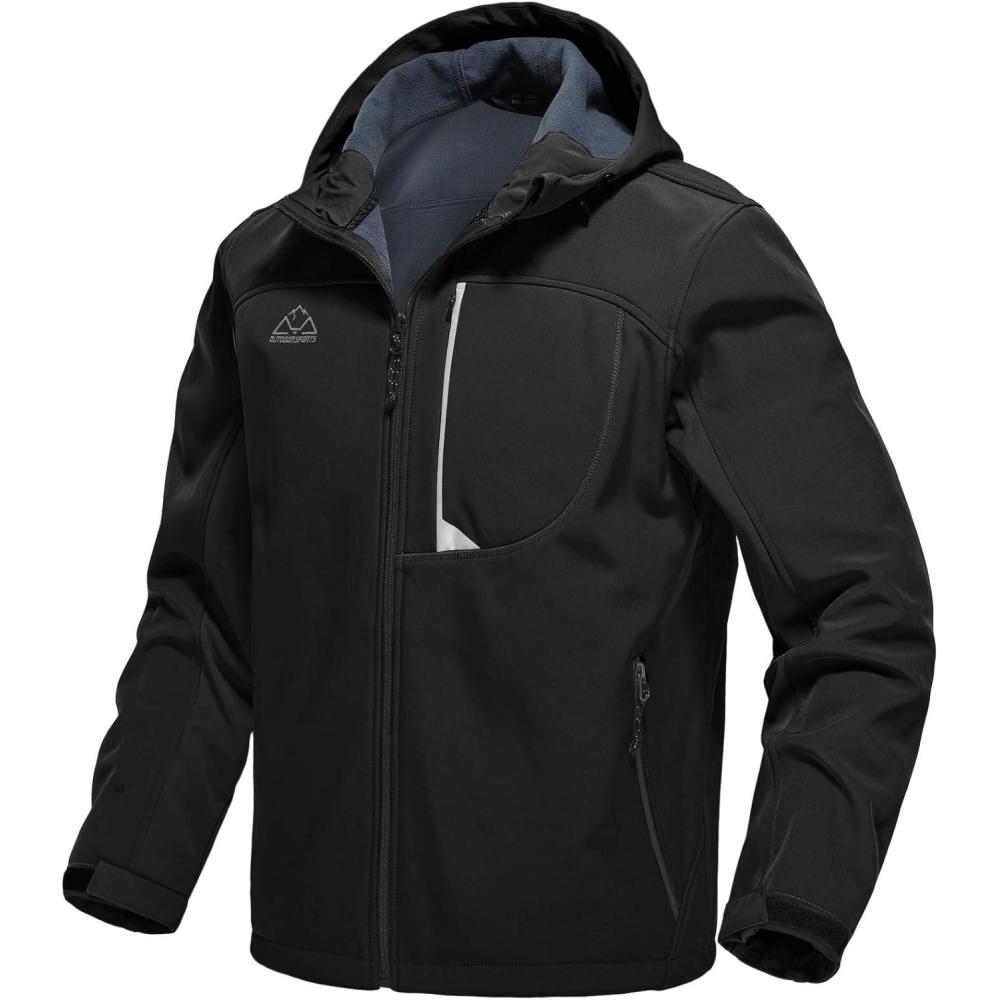 imageTBMPOY Mens Hooded Softshell Jacket Waterproof Windproof Ski Hiking Outerwear Fleece Lined Winter Coat1black