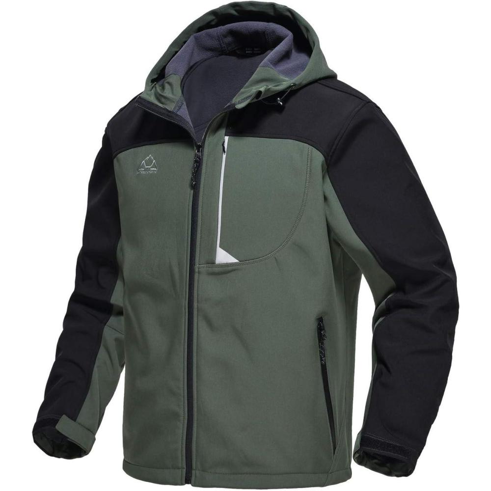 imageTBMPOY Mens Hooded Softshell Jacket Waterproof Windproof Ski Hiking Outerwear Fleece Lined Winter Coat4army Green