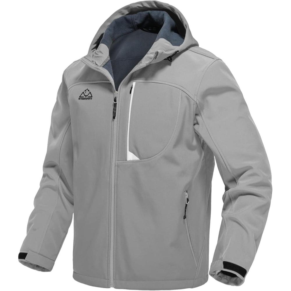 imageTBMPOY Mens Hooded Softshell Jacket Waterproof Windproof Ski Hiking Outerwear Fleece Lined Winter Coat7light Grey