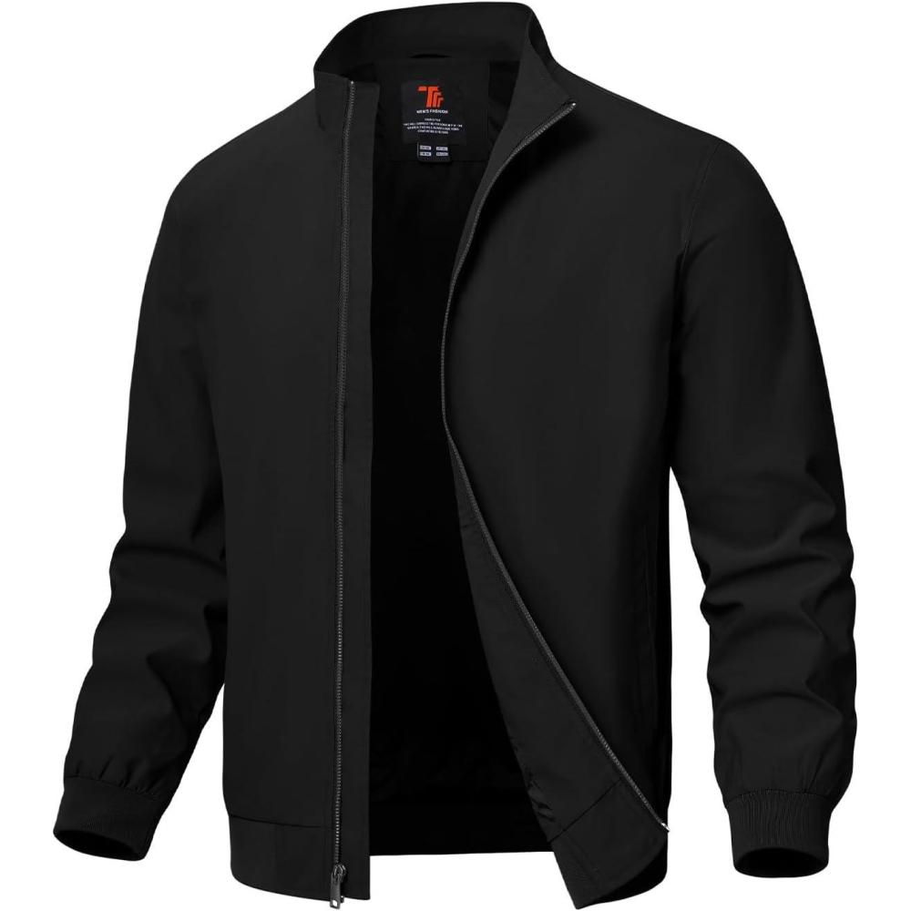 imageTBMPOY Mens Light Jackets Waterproof Bomber Work Jacket Causal Windbreaker Full Zip Golf Dress Outwear CoatsBlack02 Style