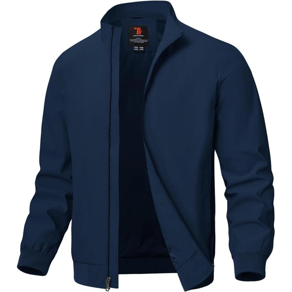 imageTBMPOY Mens Light Jackets Waterproof Bomber Work Jacket Causal Windbreaker Full Zip Golf Dress Outwear CoatsBlue02 Style