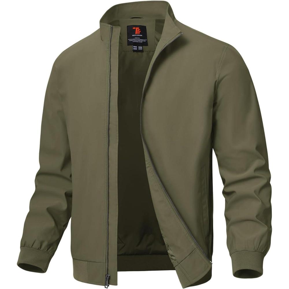 imageTBMPOY Mens Light Jackets Waterproof Bomber Work Jacket Causal Windbreaker Full Zip Golf Dress Outwear CoatsGreen02 Style