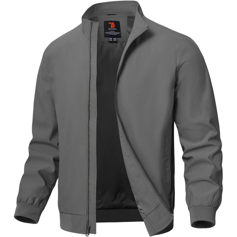 imageTBMPOY Mens Light Jackets Waterproof Bomber Work Jacket Causal Windbreaker Full Zip Golf Dress Outwear CoatsGrey02 Style
