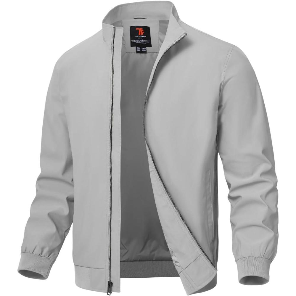 imageTBMPOY Mens Light Jackets Waterproof Bomber Work Jacket Causal Windbreaker Full Zip Golf Dress Outwear CoatsLight Grey02 Style