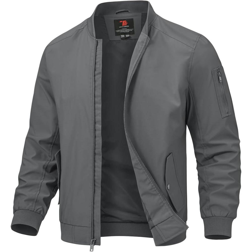 imageTBMPOY Mens Lightweight Bomber Jackets Light Track Jackets Casual Summer Windbreaker Outdoor Golf Fashion Coat for MenA2dark Grey