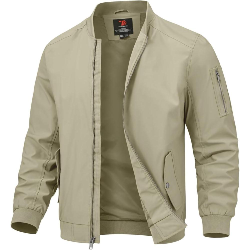 imageTBMPOY Mens Lightweight Bomber Jackets Light Track Jackets Casual Summer Windbreaker Outdoor Golf Fashion Coat for MenA2khaki