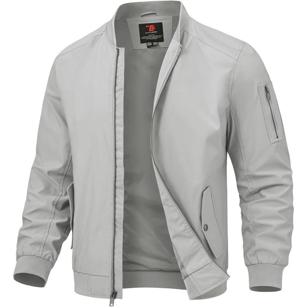 imageTBMPOY Mens Lightweight Bomber Jackets Light Track Jackets Casual Summer Windbreaker Outdoor Golf Fashion Coat for MenA2light Grey