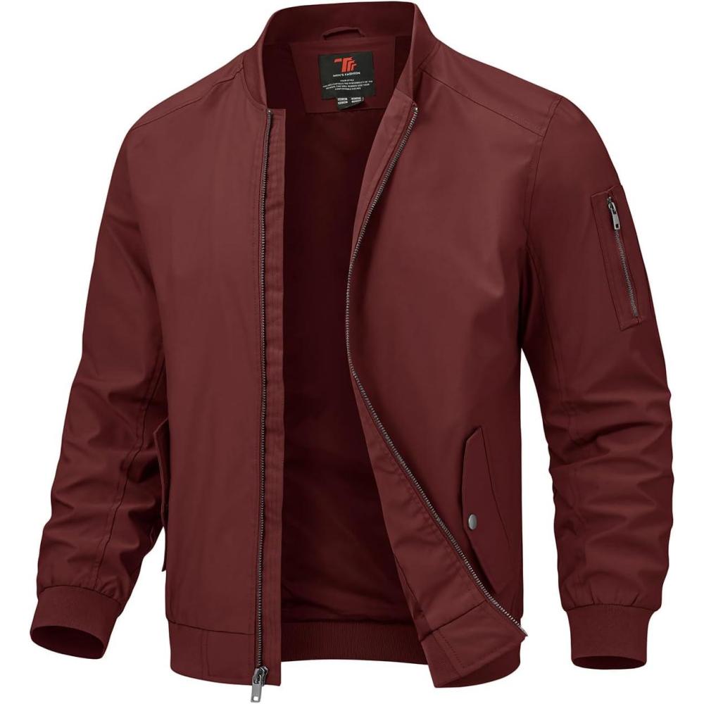 imageTBMPOY Mens Lightweight Bomber Jackets Light Track Jackets Casual Summer Windbreaker Outdoor Golf Fashion Coat for MenA2wine Red