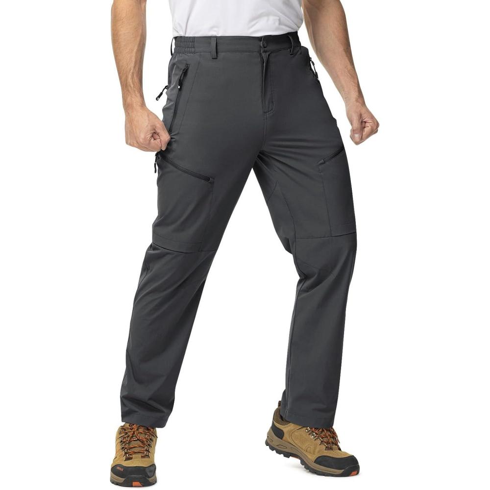 imageTBMPOY Mens Lightweight Hiking Travel Pants 5 Zip Pockets Stretch Quick Dry Work Pant Cargo Outdoor Camping FishingDark Grey