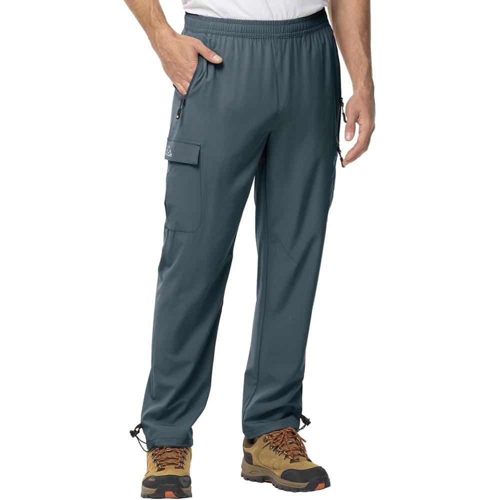 imageTBMPOY Mens Lightweight Hiking Travel Pants Cargo Pockets Quick Dry Stretch Water Resistant Fishing Outdoor WorkCold Grey