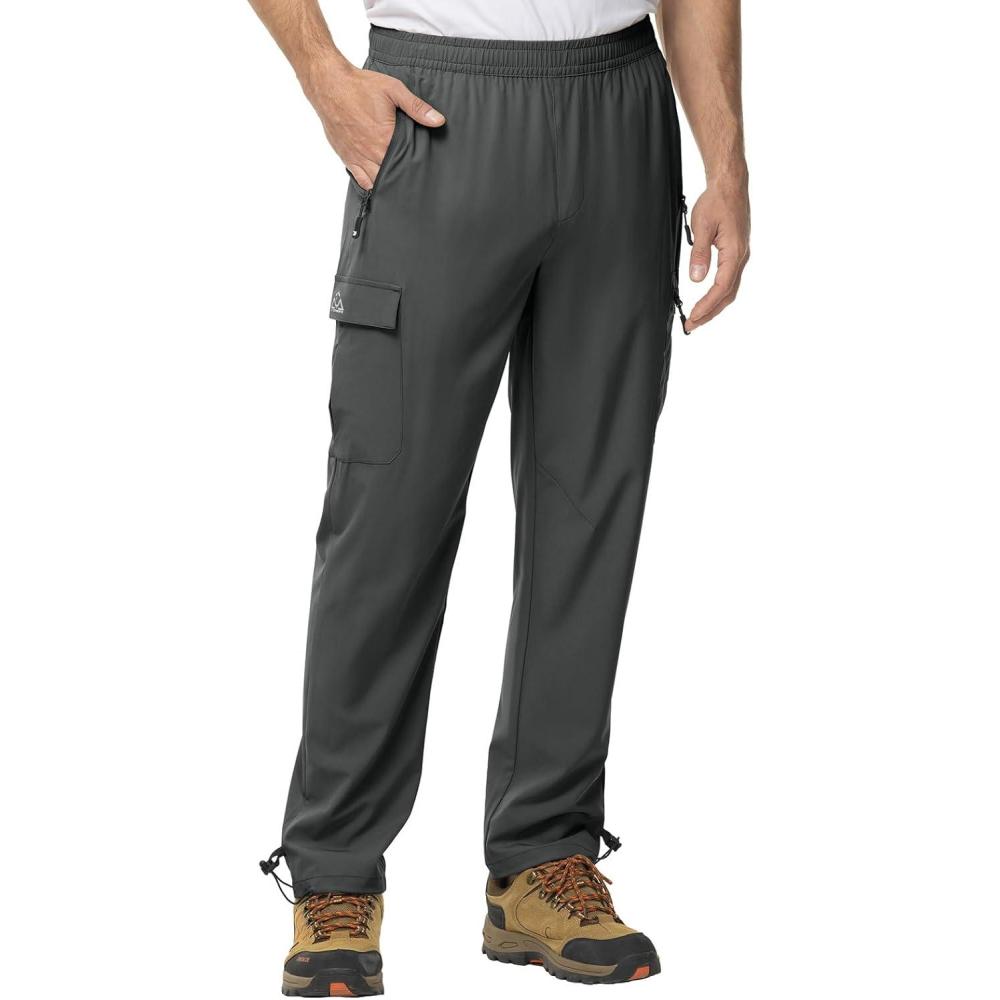 imageTBMPOY Mens Lightweight Hiking Travel Pants Cargo Pockets Quick Dry Stretch Water Resistant Fishing Outdoor WorkDark Grey