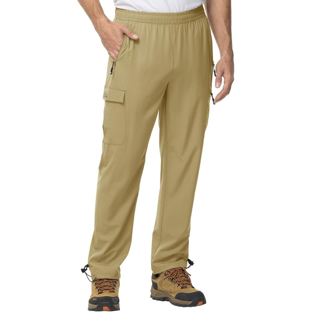 imageTBMPOY Mens Lightweight Hiking Travel Pants Cargo Pockets Quick Dry Stretch Water Resistant Fishing Outdoor WorkKhaki