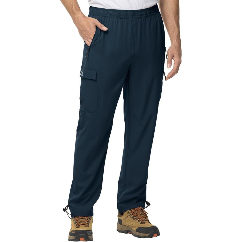 imageTBMPOY Mens Lightweight Hiking Travel Pants Cargo Pockets Quick Dry Stretch Water Resistant Fishing Outdoor WorkNavy