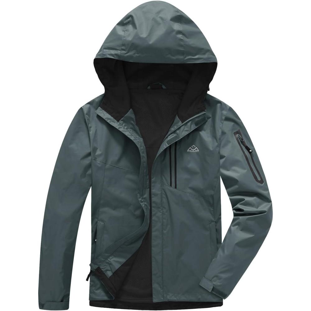 imageTBMPOY Mens Lightweight Rain Jackets Waterproof Raincoat with Hood Running Cycling Hiking Outdoor Windbreaker3dark Grey
