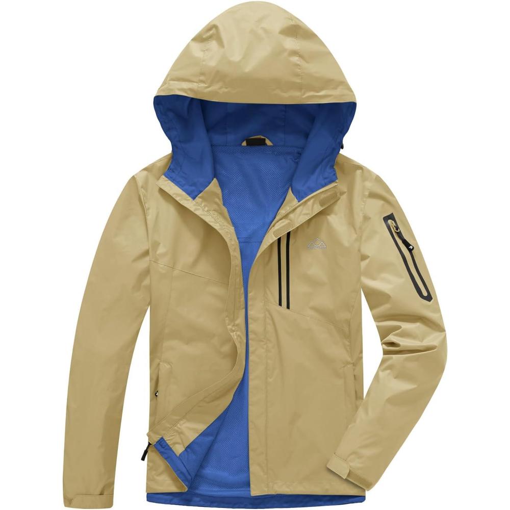 imageTBMPOY Mens Lightweight Rain Jackets Waterproof Raincoat with Hood Running Cycling Hiking Outdoor Windbreaker6khaki