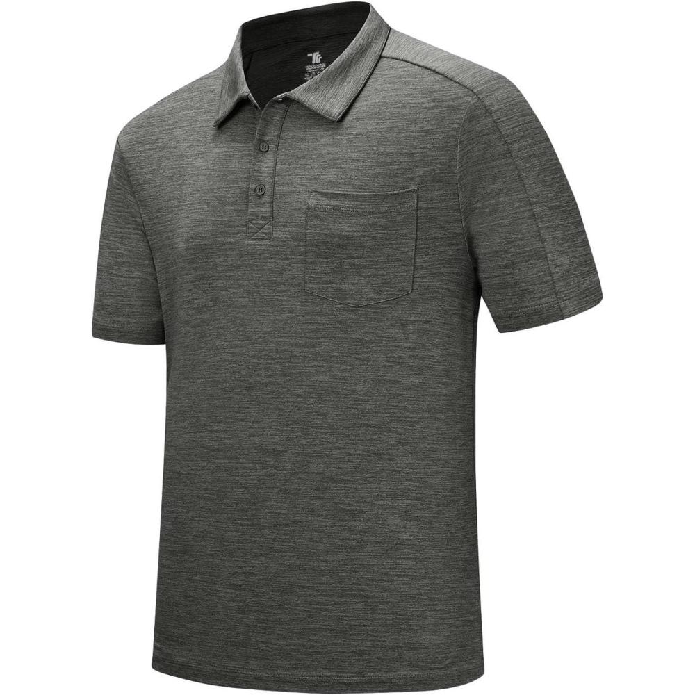 imageTBMPOY Mens Polo Shirts Short Sleeves with Pocket Lightweight Quick Dry Outdoor Casual Work Golf Sports ShirtDark Grey