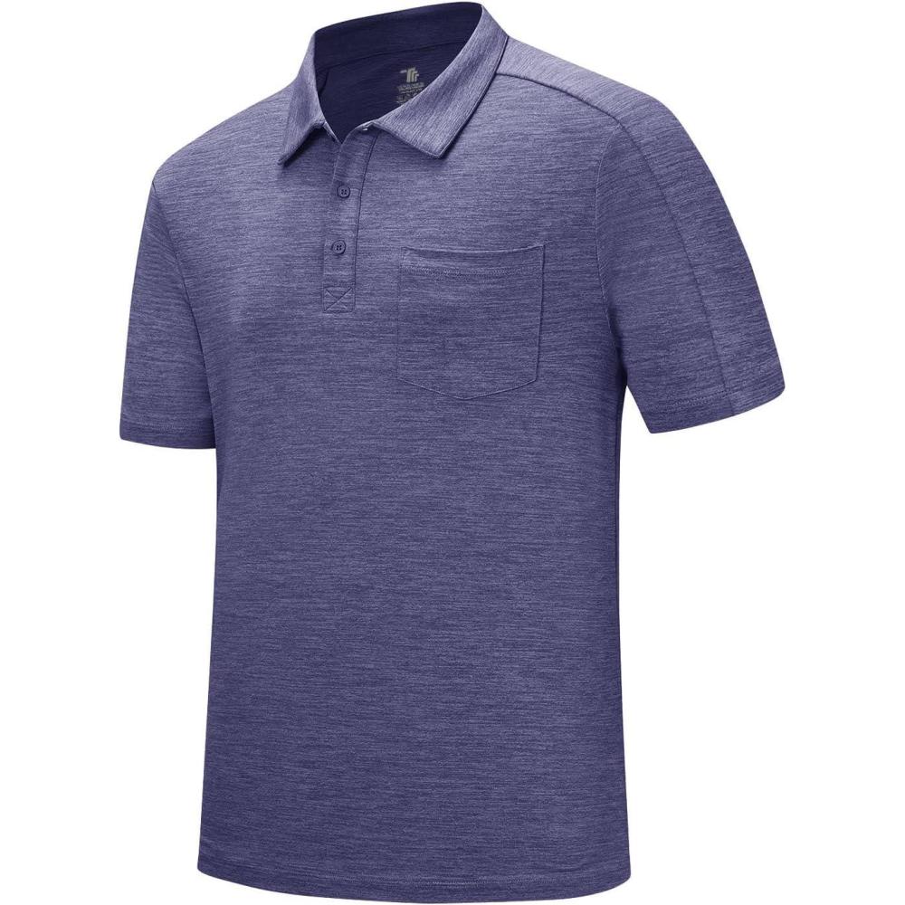 imageTBMPOY Mens Polo Shirts Short Sleeves with Pocket Lightweight Quick Dry Outdoor Casual Work Golf Sports ShirtPurple