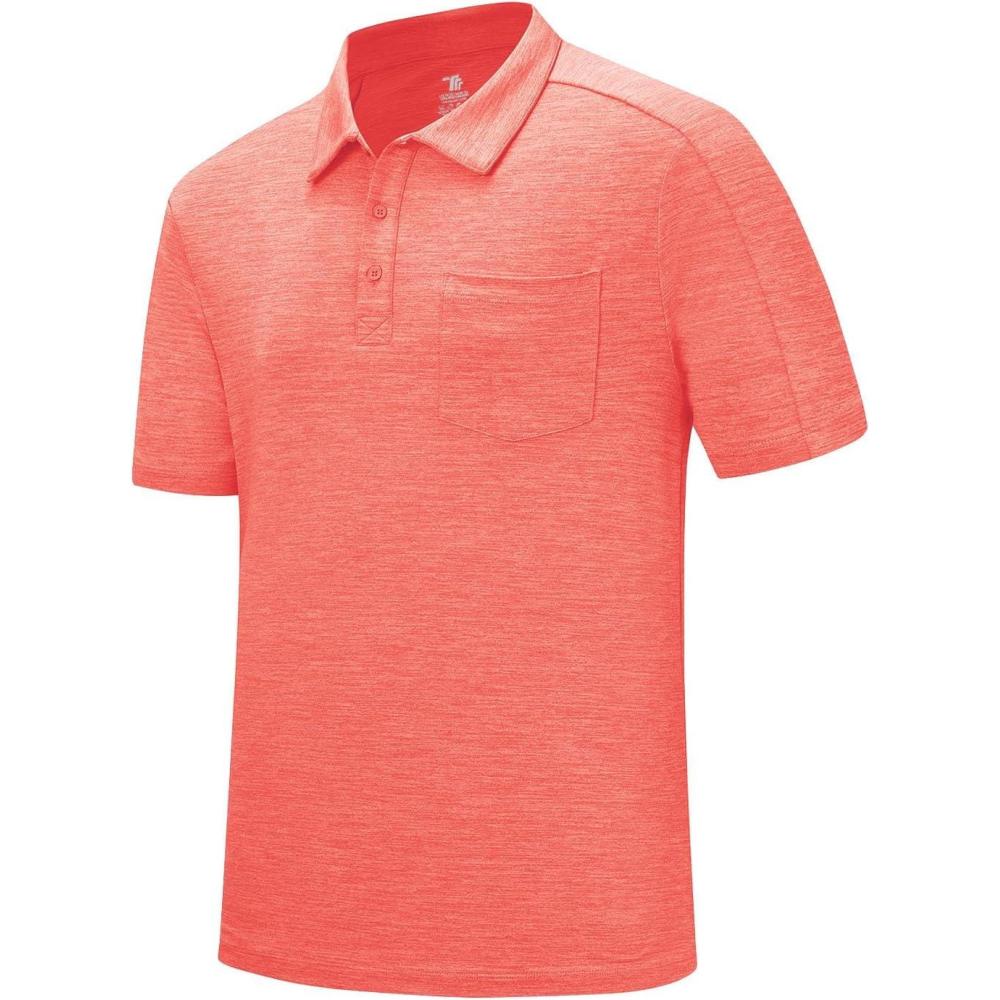 imageTBMPOY Mens Polo Shirts Short Sleeves with Pocket Lightweight Quick Dry Outdoor Casual Work Golf Sports ShirtRed Orange
