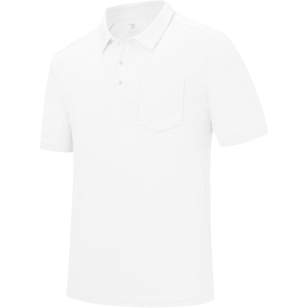 imageTBMPOY Mens Polo Shirts Short Sleeves with Pocket Lightweight Quick Dry Outdoor Casual Work Golf Sports ShirtWhite