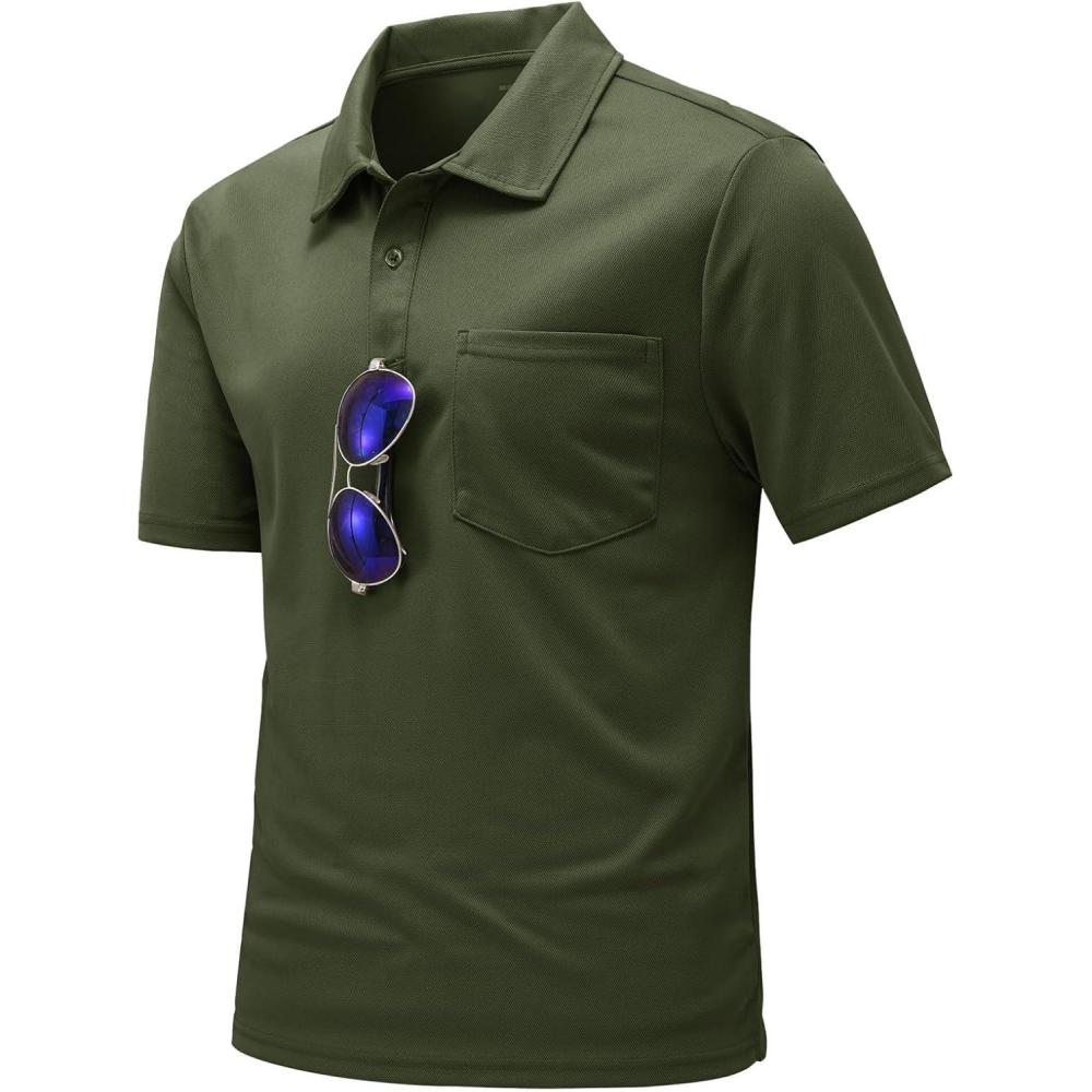 imageTBMPOY Mens Polo Shirts with Pocket Short Sleeve Quick Dry Casual Sports Outdoor Golf ShirtArmy Green