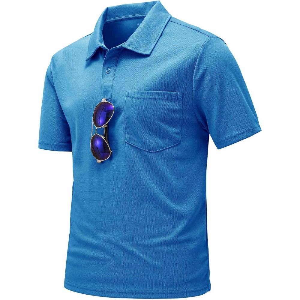 imageTBMPOY Mens Polo Shirts with Pocket Short Sleeve Quick Dry Casual Sports Outdoor Golf ShirtBlue