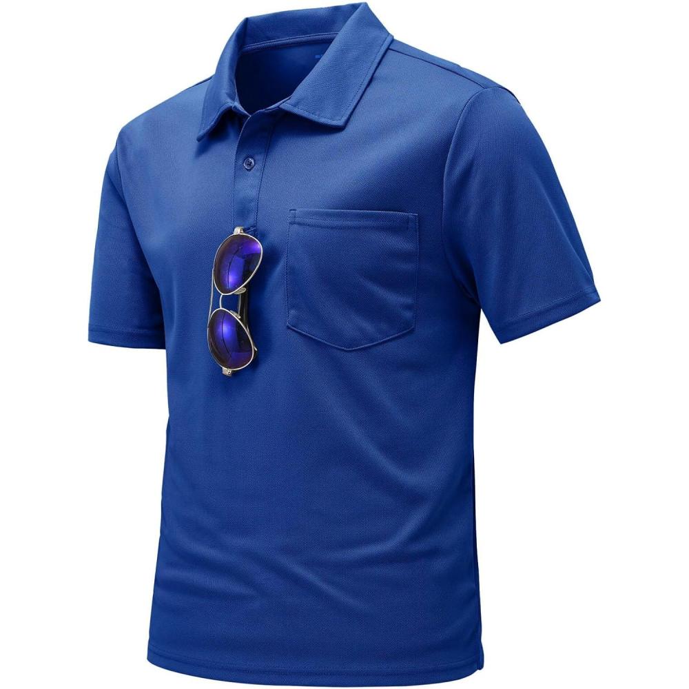 imageTBMPOY Mens Polo Shirts with Pocket Short Sleeve Quick Dry Casual Sports Outdoor Golf ShirtDark Blue
