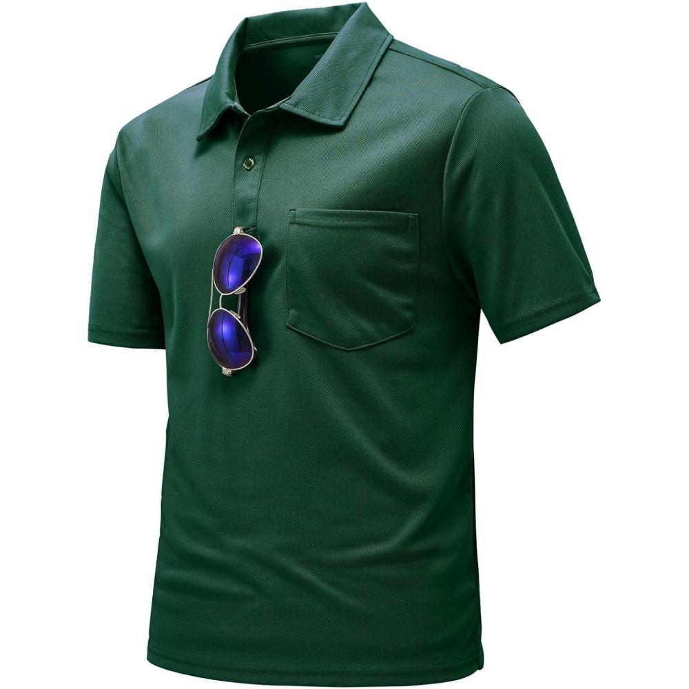 imageTBMPOY Mens Polo Shirts with Pocket Short Sleeve Quick Dry Casual Sports Outdoor Golf ShirtDark Green