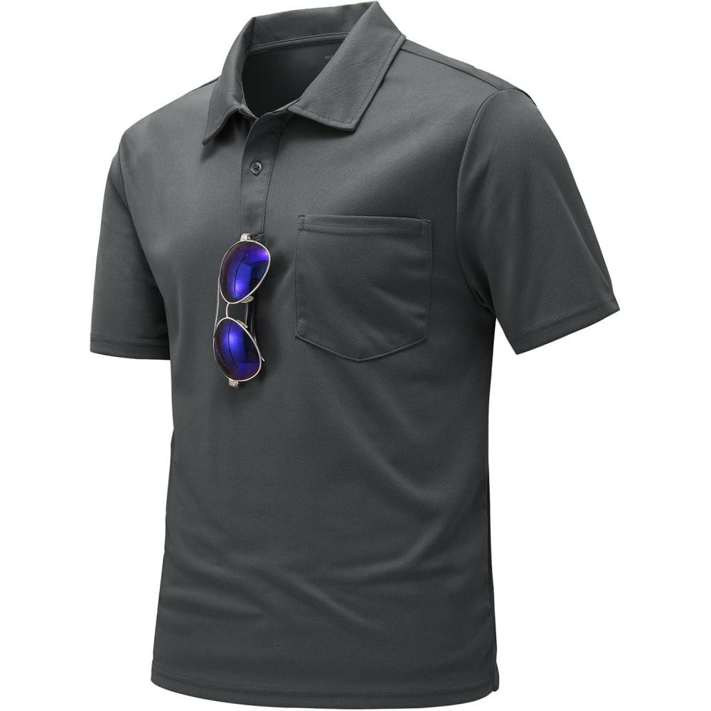 imageTBMPOY Mens Polo Shirts with Pocket Short Sleeve Quick Dry Casual Sports Outdoor Golf ShirtDark Grey
