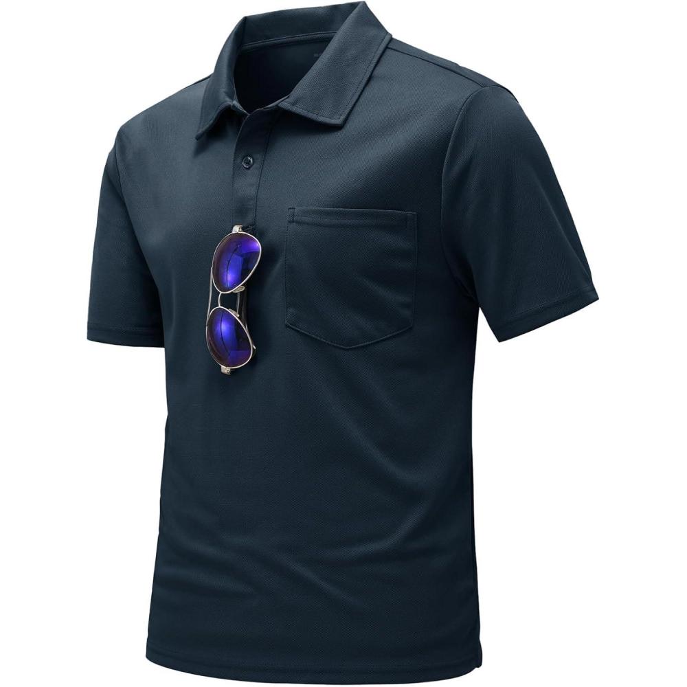 imageTBMPOY Mens Polo Shirts with Pocket Short Sleeve Quick Dry Casual Sports Outdoor Golf ShirtNavy