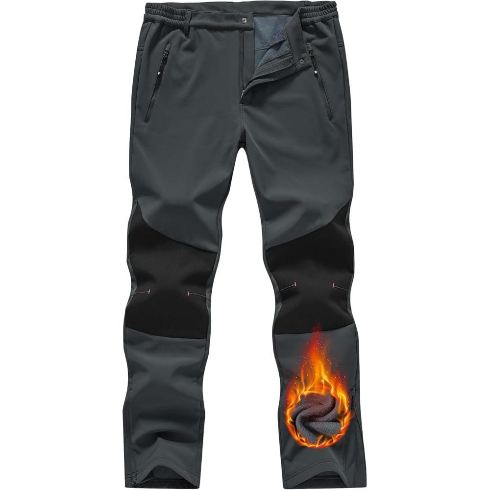imageTBMPOY Mens Ski Snow Pants Waterproof Fleece Lined Insulated Softshell Snowboard Hiking Outdoor Zippers Bottom Leg2grey