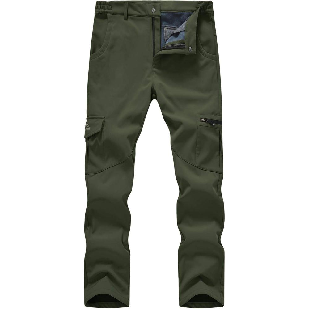 imageTBMPOY Mens Snow Ski Fleece Lined Hiking Pants Waterproof Winter Snowboard Warm Outdoor Insulated Pants WindproofArmy Green