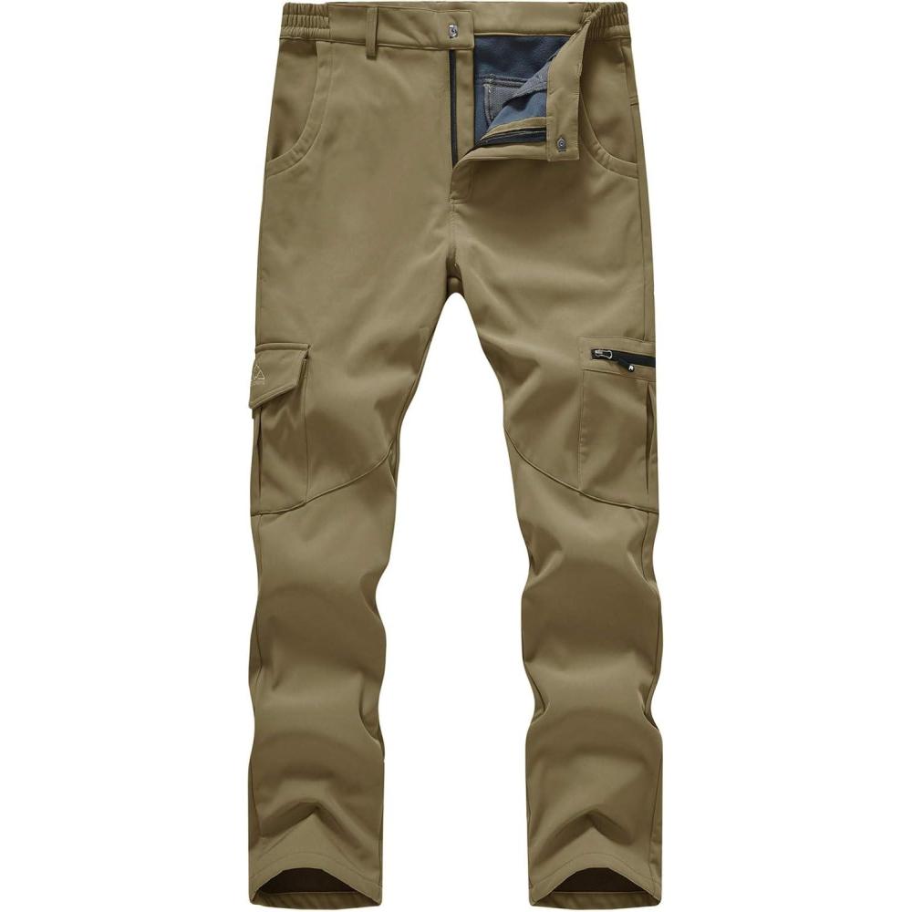 imageTBMPOY Mens Snow Ski Fleece Lined Hiking Pants Waterproof Winter Snowboard Warm Outdoor Insulated Pants WindproofKhaki