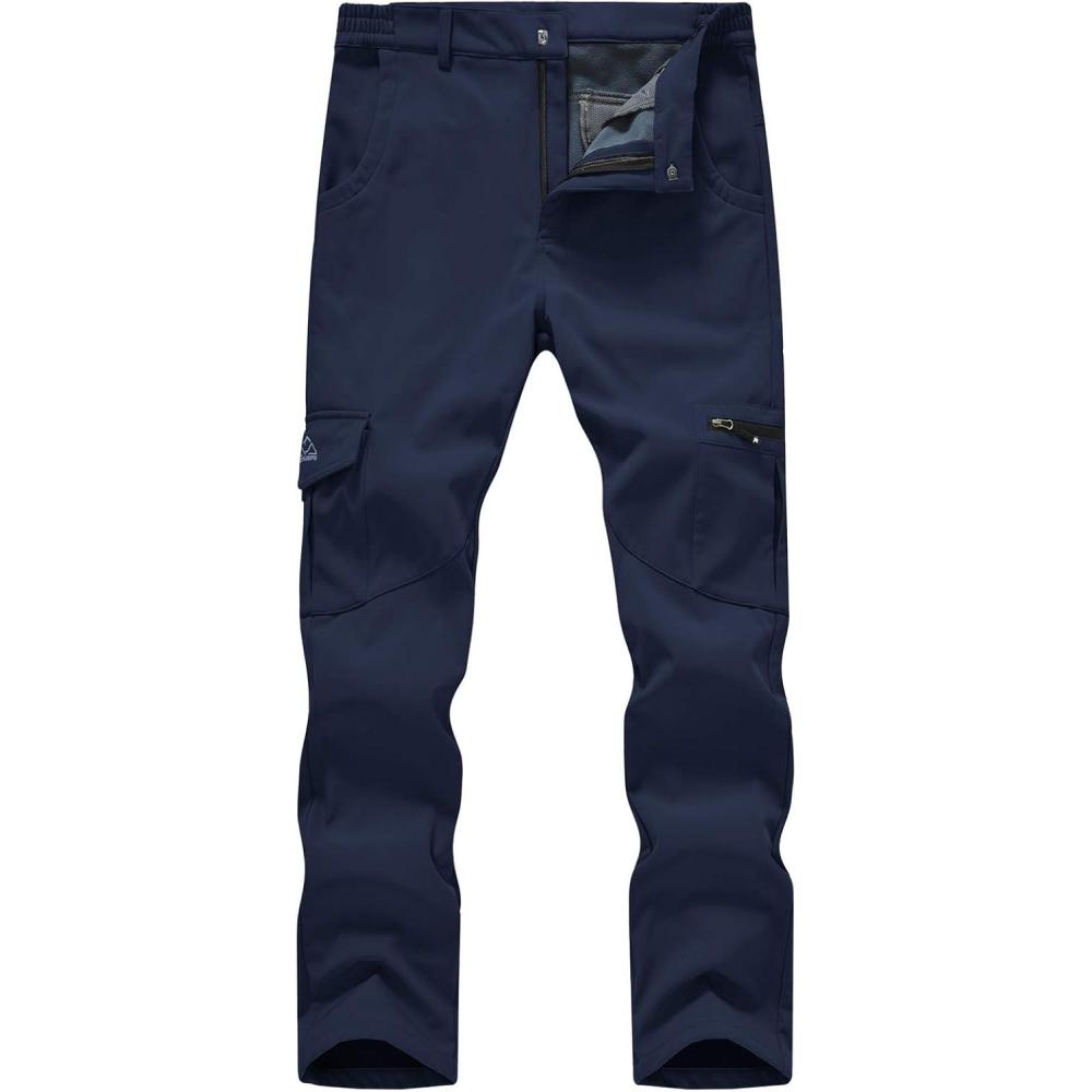 imageTBMPOY Mens Snow Ski Fleece Lined Hiking Pants Waterproof Winter Snowboard Warm Outdoor Insulated Pants WindproofNavy