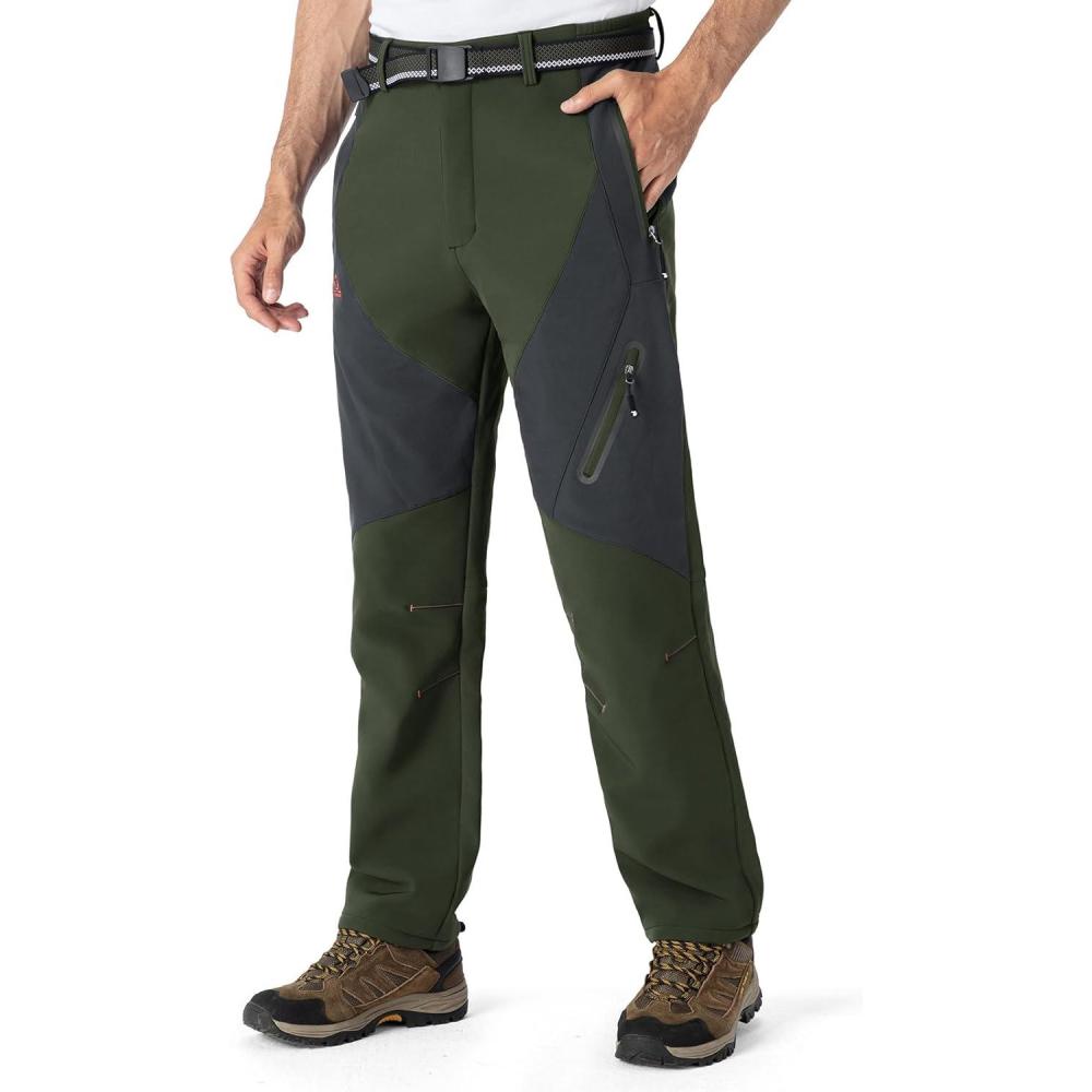imageTBMPOY Mens Snow Ski Waterproof Softshell Snowboard Pants Outdoor Hiking Fleece Lined Wear Resistant WindproofArmy Green
