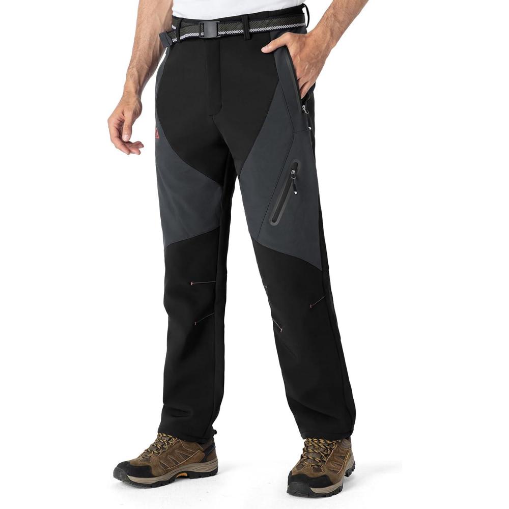 imageTBMPOY Mens Snow Ski Waterproof Softshell Snowboard Pants Outdoor Hiking Fleece Lined Wear Resistant WindproofBlack